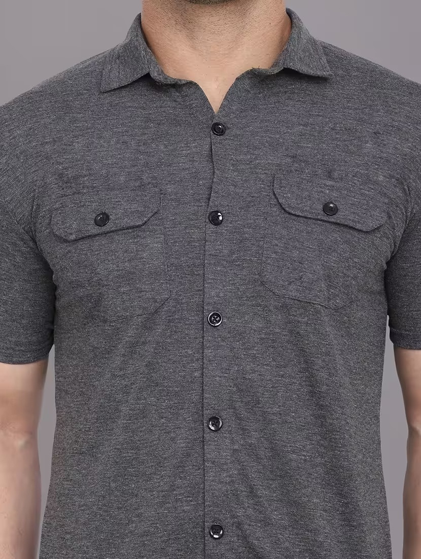Men Grey Regular Fit Solid Casual Shirt