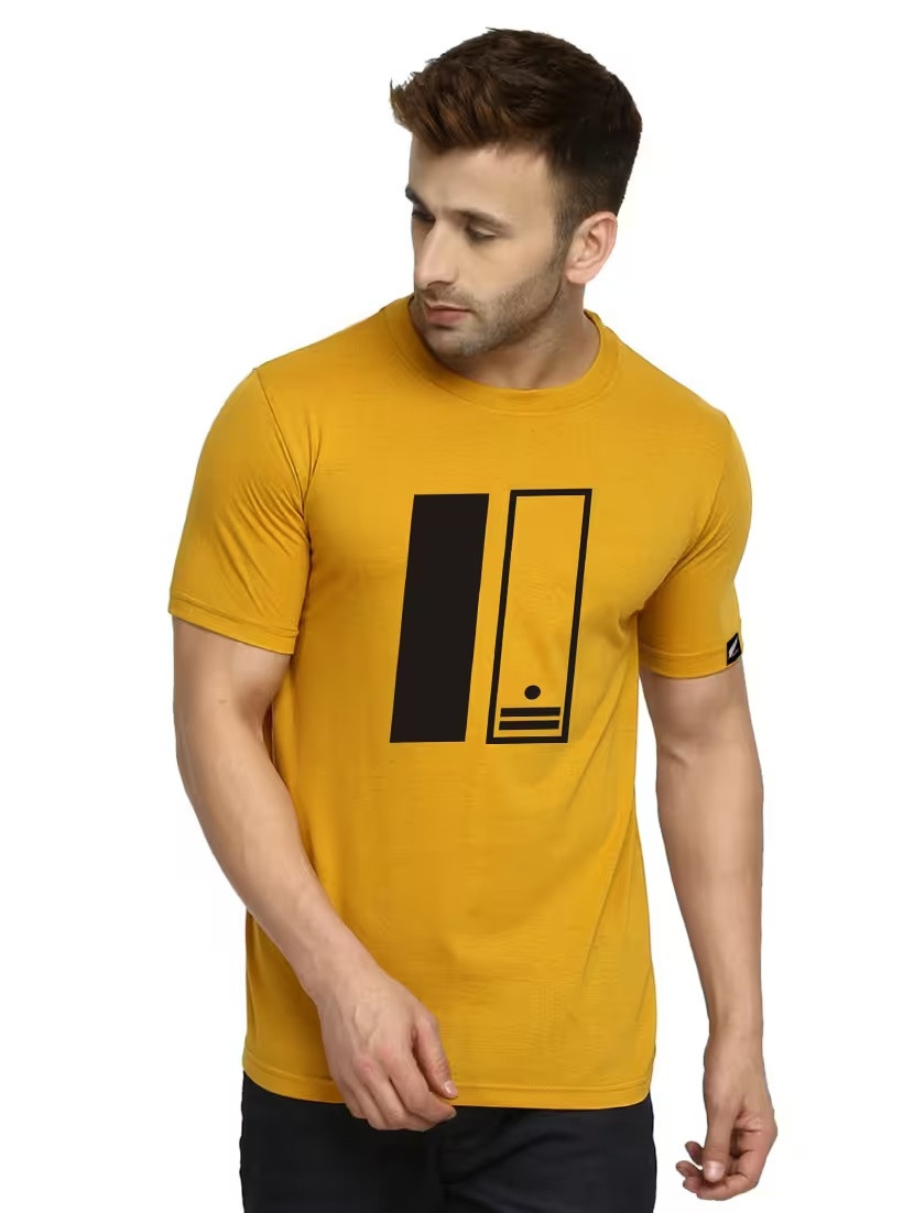 Men Mustard Front Printed T-shirt
