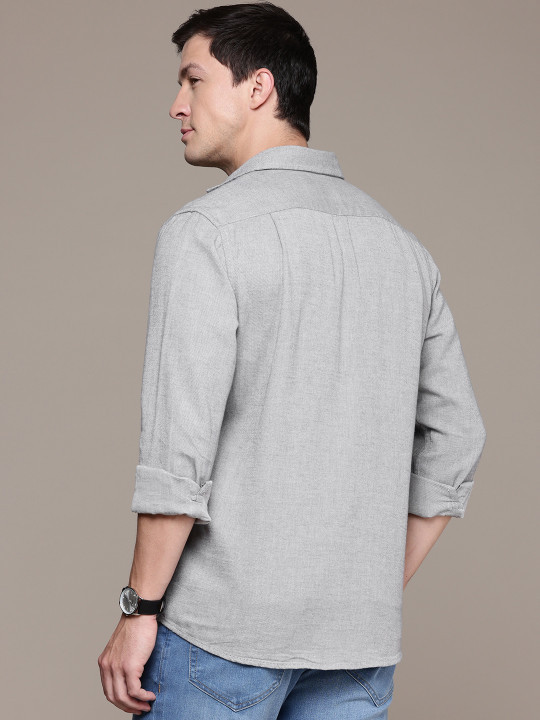 Pure Cotton Self Design Classic Fit Textured Casual Shirt