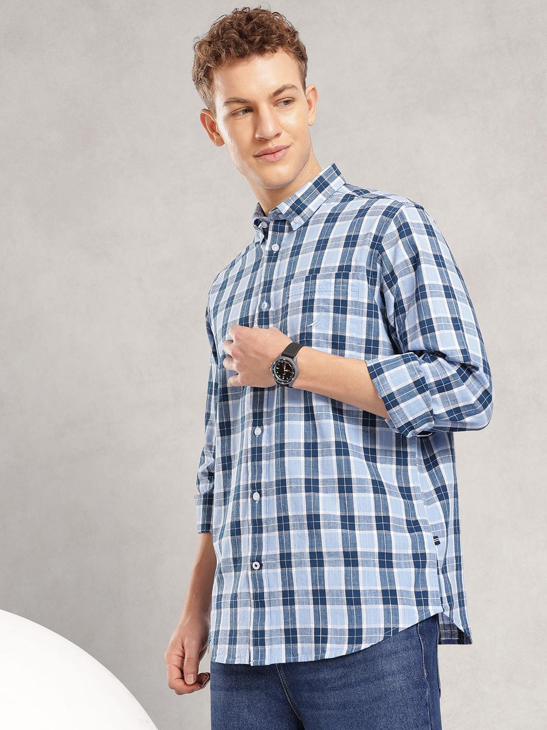 Cotton Linen Tartan Checked Classic Fit Casual Shirt